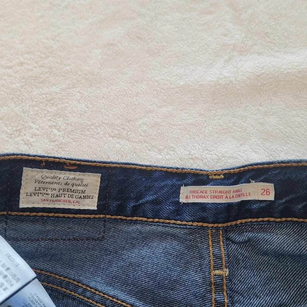 Levis Ribcage Straight Ankle Dark Blue Jeans Denim Size 26 (L27) Frayed Hem - Picture 8 of 9